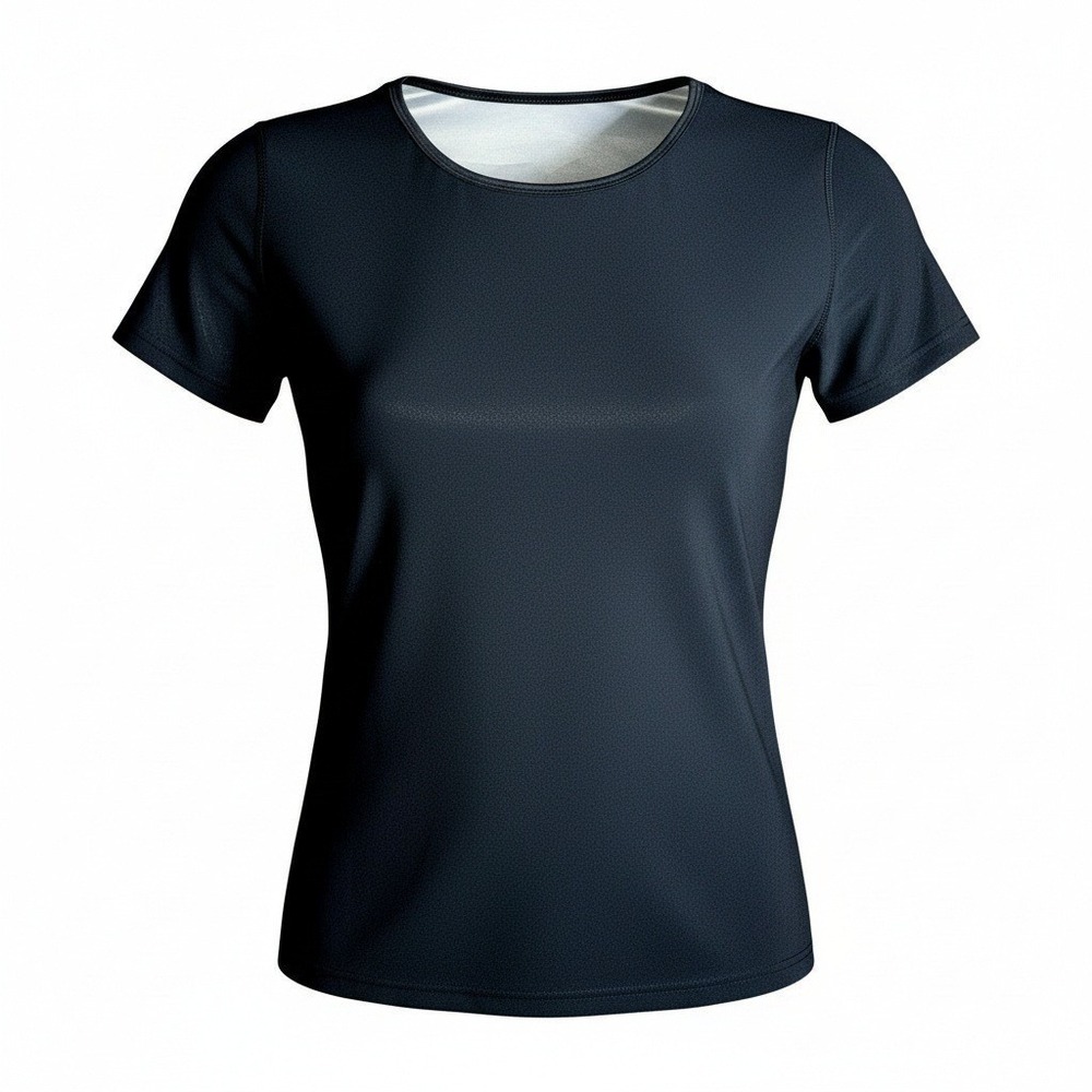 New XL Black Sauna Shirt Short Sleeve Sweat Workout Top Athletic Silver Waist